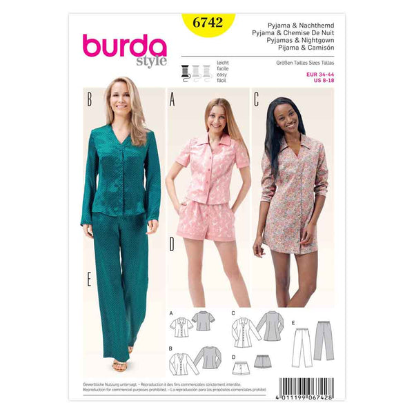 Pattern, Burda, 6742, Pyjama, Nightdress