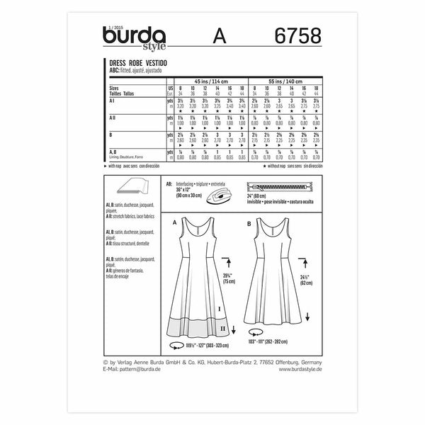Pattern, Burda, 6758, Ladies Dress