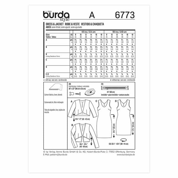 Pattern, Burda, 6773, Ladies Suit/Dress/Jacket