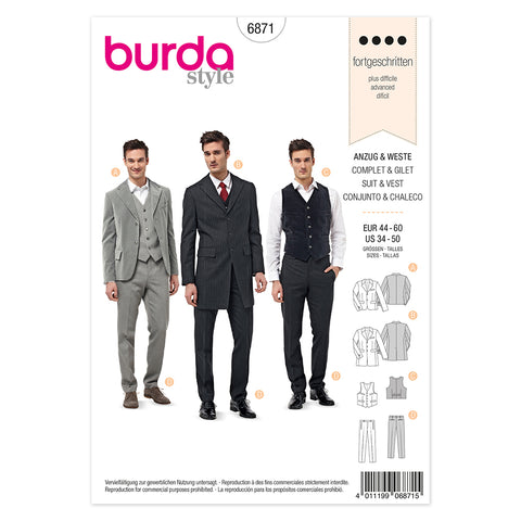 Pattern, Burda, 6871, Men's Suit/Jacket and Pants