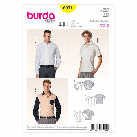 Pattern, Burda, 6931, Men's Shirt