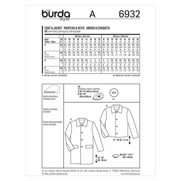 Pattern, Burda, 6932, Men's Coat/Jacket