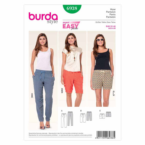 Pattern, Burda, 6938, Ladies Pant/Shorts