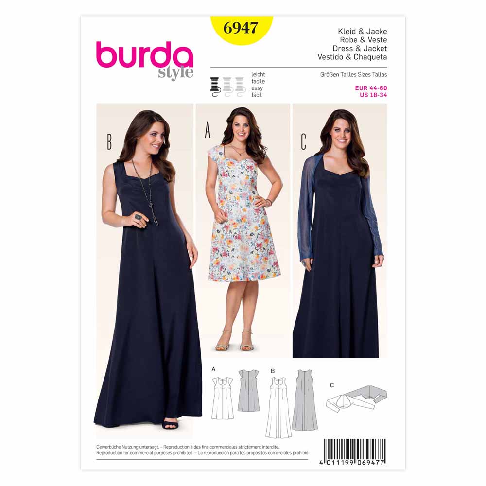 Pattern, Burda, 6947, Dress & Jacket Plus Sizes