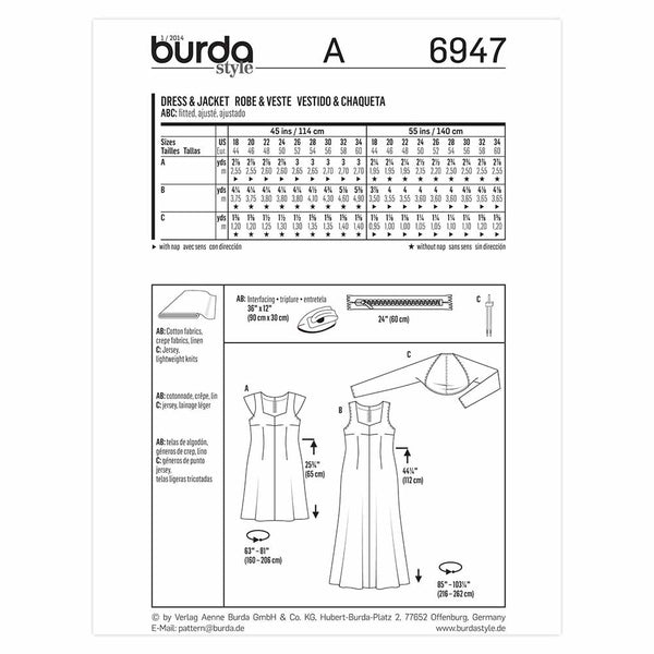 Pattern, Burda: Dress & Jacket Plus Sizes  #6947