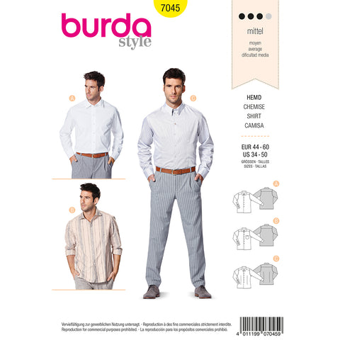 Pattern, Burda, 7045, Shirts, Menswear