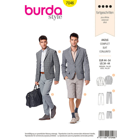 Pattern, Burda, 7046, Jacket and Pants, Menswear