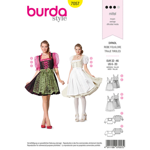 Pattern, Burda, 7057, Dirndl Dress and Blouse, Ladies