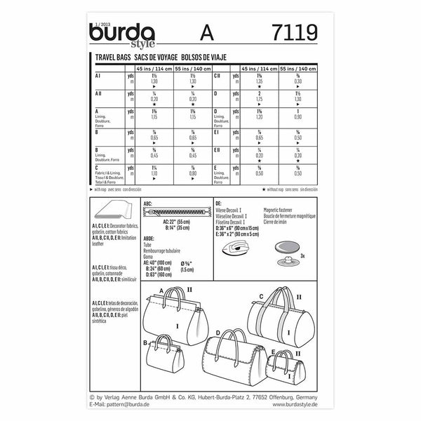 Pattern, Burda, 7119, Travel Bags