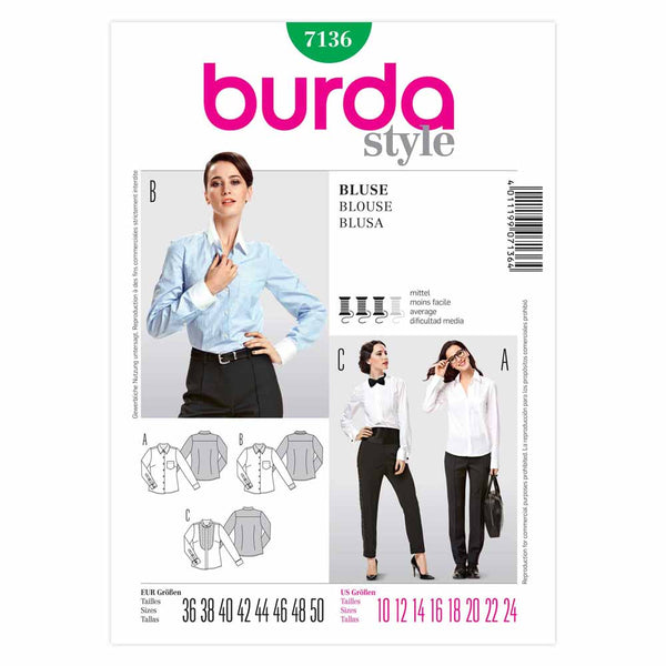 Pattern, Burda, 7136, Blouse, Ladies