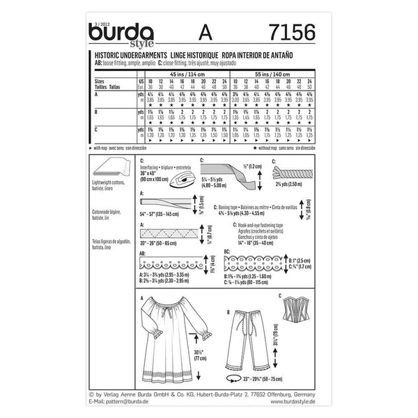 Pattern, Burda, 7156, Historical Undergarments, Ladies