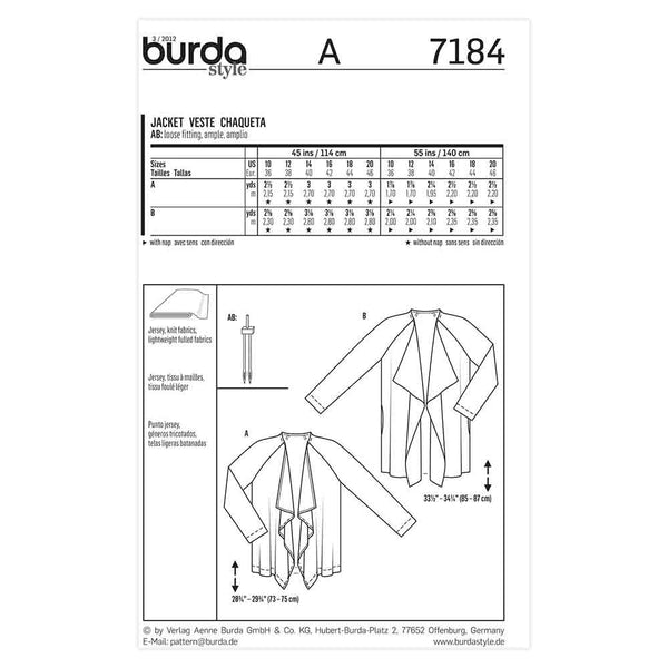 Pattern, Burda, 7184, Cascade Jacket