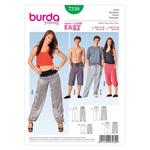 Pattern, Burda, 7230, Unisex Pants