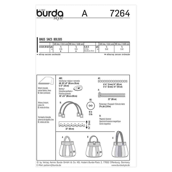 Pattern, Burda, 7264, Bags