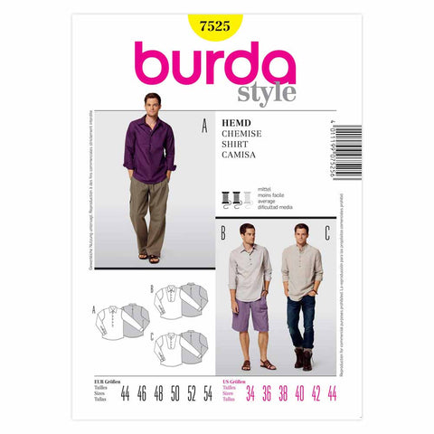 Pattern, Burda, 7525, Shirts, Mens