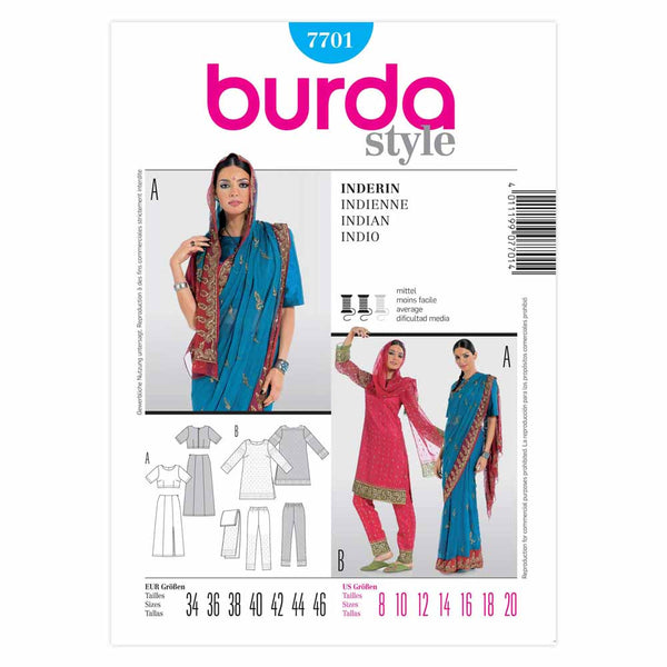Pattern, Burda, 7701, Ladies Sari