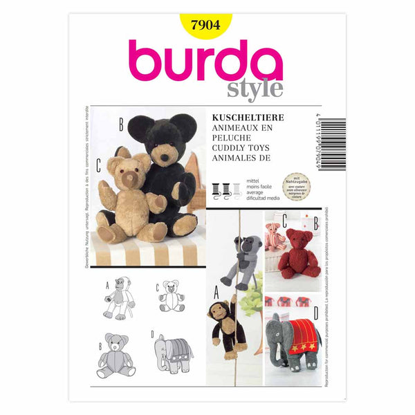 Pattern, Burda, 7904, Stuffed Animals