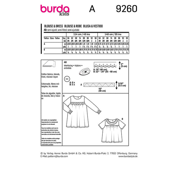 Pattern, Burda, 9260, Dress/Top, Baby/Toddler