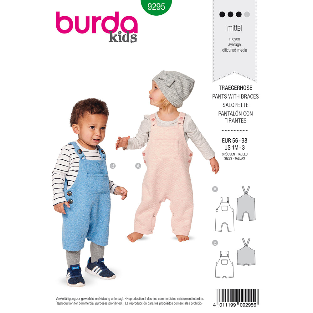 Pattern, Burda, 9295, Kids Bibbed Overalls/ Pants