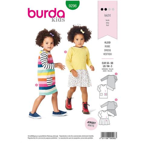 Pattern, Burda, 9296, Kids Shirtdress with Pockets - Gathered Skirt