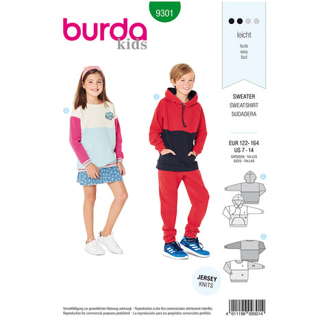 Pattern, Burda, 9301, Kids Sweatshirt