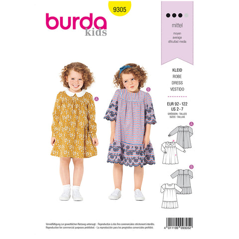 Pattern, Burda, 9305, Kids Dress with Yoke