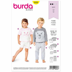 Pattern, Burda, 9326, Kids Pyjamas