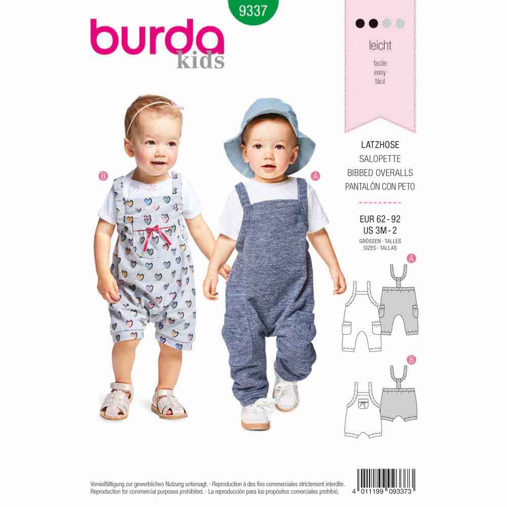 Pattern, Burda, 9337, Kids Bibbed Overalls