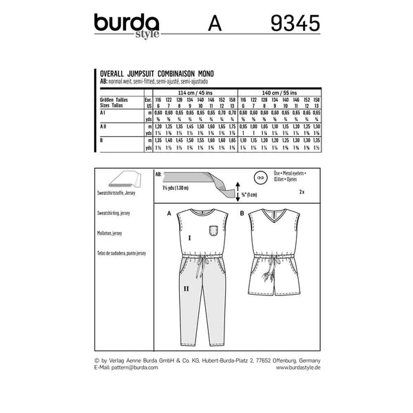 Pattern, Burda, 9345, Kids Overall and Jumpsuit