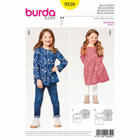 Pattern, Burda, 9350, Kids Blouse and Dress