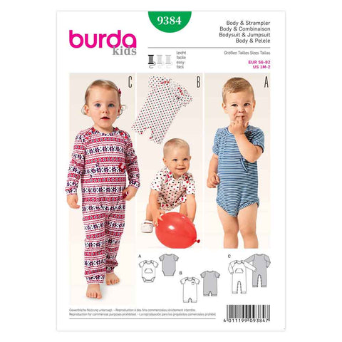 Pattern, Burda, 9384, Bodysuit Jumpsuit, Baby Toddler