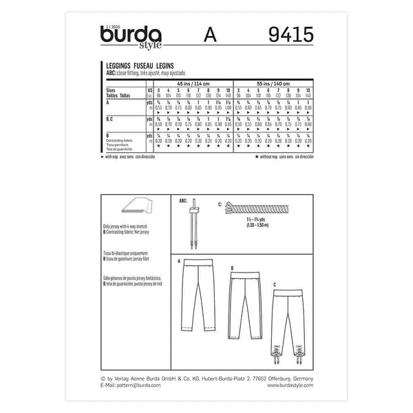 Pattern, Burda, 9415, Pants, Toddler, Kids