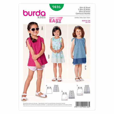 Pattern, Burda, 9416, Shirt and Dress, Toddler, Kids