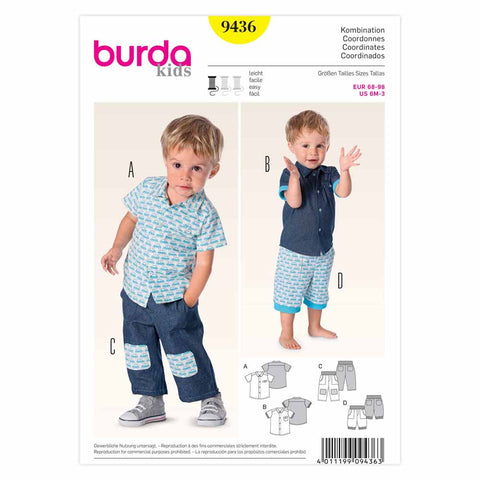 Pattern, Burda, 9436, Shirt, Pant, Kids, Toddler