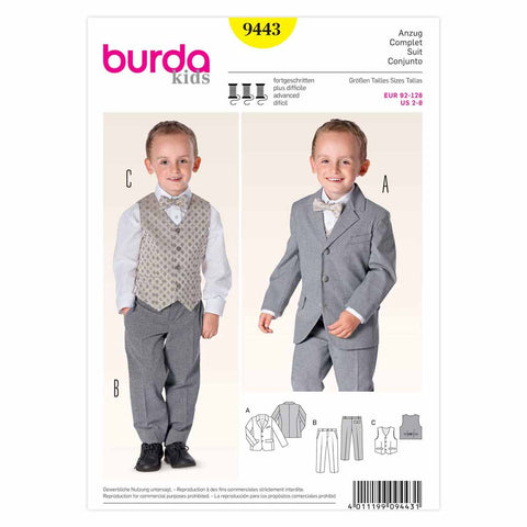 Pattern, Burda, 9443, Suit, vest, Kids