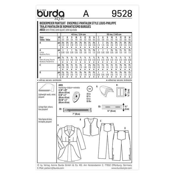 Pattern, Burda, 9528, Biedermeier Style Costume, Kids