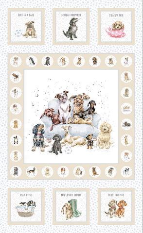 Fabric Panel , Whiskers & Paws, Puppies 10411M-E