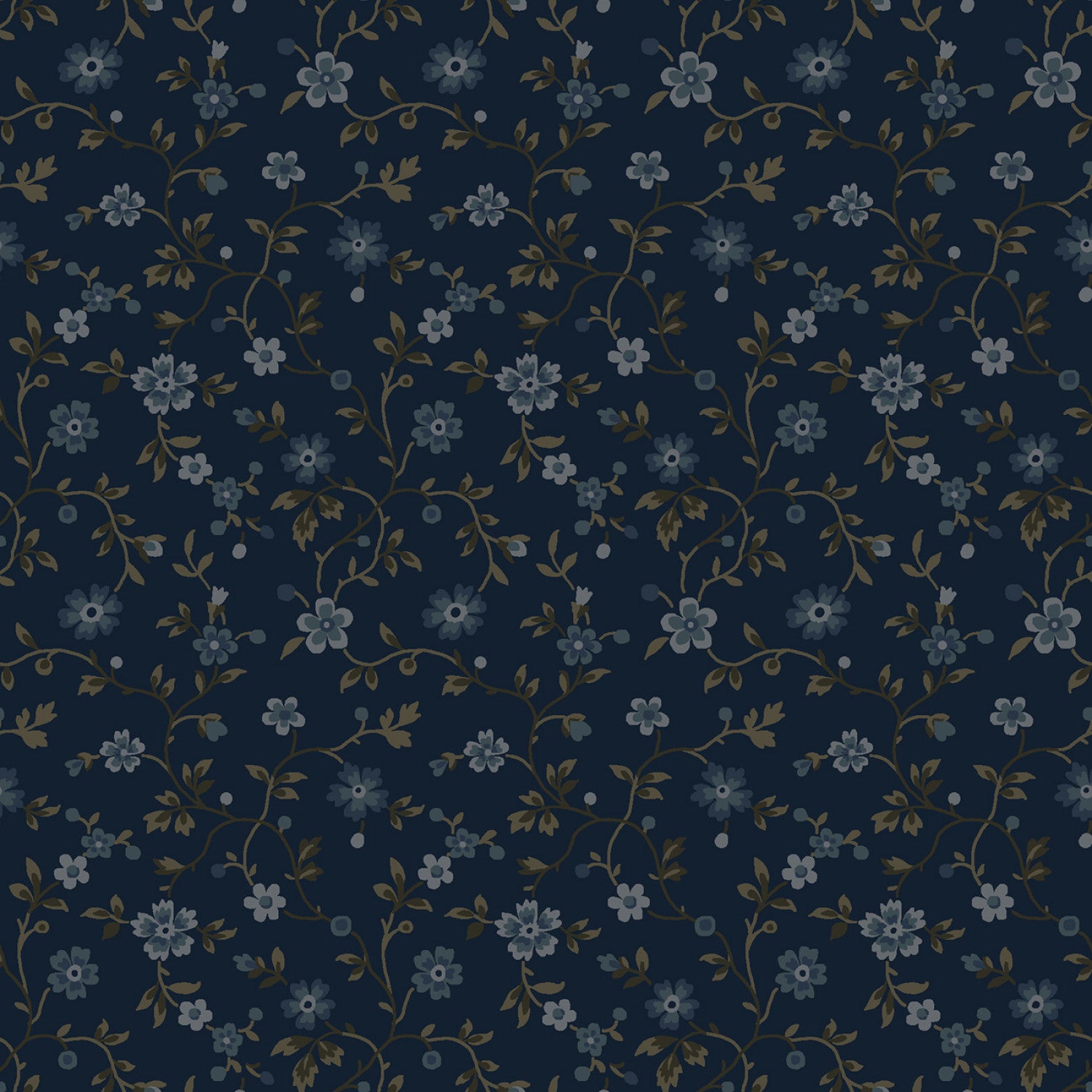 Fabric, Navy Dark N Stormy Floral Vine, 10442M-N