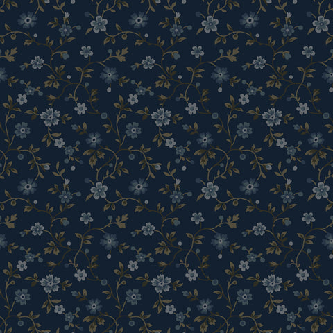 Fabric, Navy Dark N Stormy Floral Vine, 10442M-N