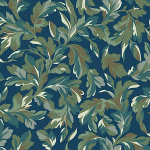 Fabric, Willoughby, Navy Leaves  10522M-N