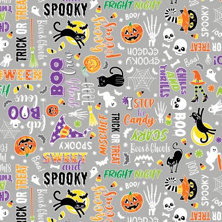 Fabric, Halloween, Chills & Thrills, Glows in the Dark, Grey   14606G-08