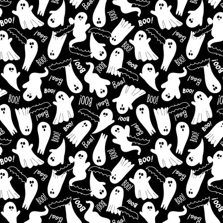 Fabric, Halloween, Chills & Thrills, Glows in the Dark, Black Ghostly   14609GB-12