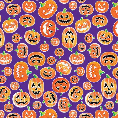 Fabric, Halloween, Chills & Thrills,  Purple Spooky Pumpkins, Glows in the Dark,   14610GB-12