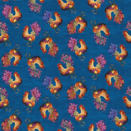 Fabric: Something to Crow About - Rooster Toss Blue     #16080B-55