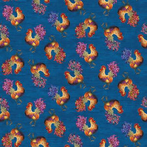 Fabric: Something to Crow About - Rooster Toss Blue     #16080B-55