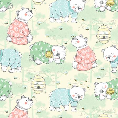 Fabric Flannel , Yellow Bears Comfy Flannel Double Brushed 16792AE-YELLOW