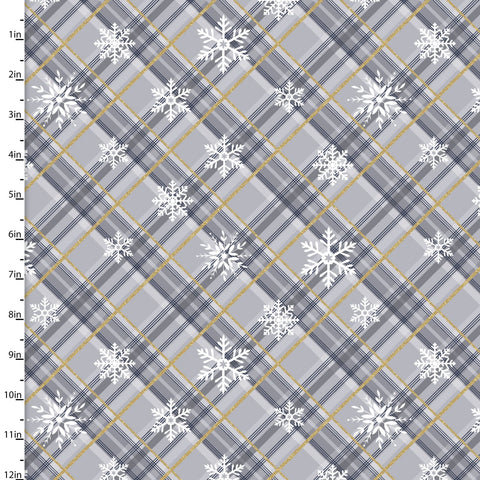 Fabric, Majestic Winter Plaid Metallic 20720-Grey