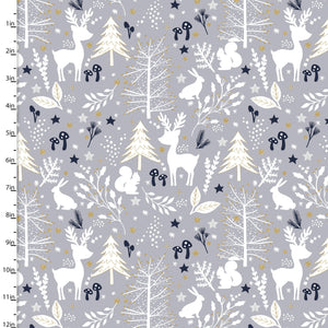 Fabric, Majestic Winter Frey Winter Animals Metallic 20723-Grey
