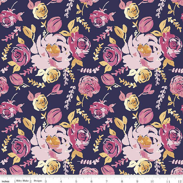 Fabric, Knit, Riley Blake, Floral   KD11256   Blue/Pink