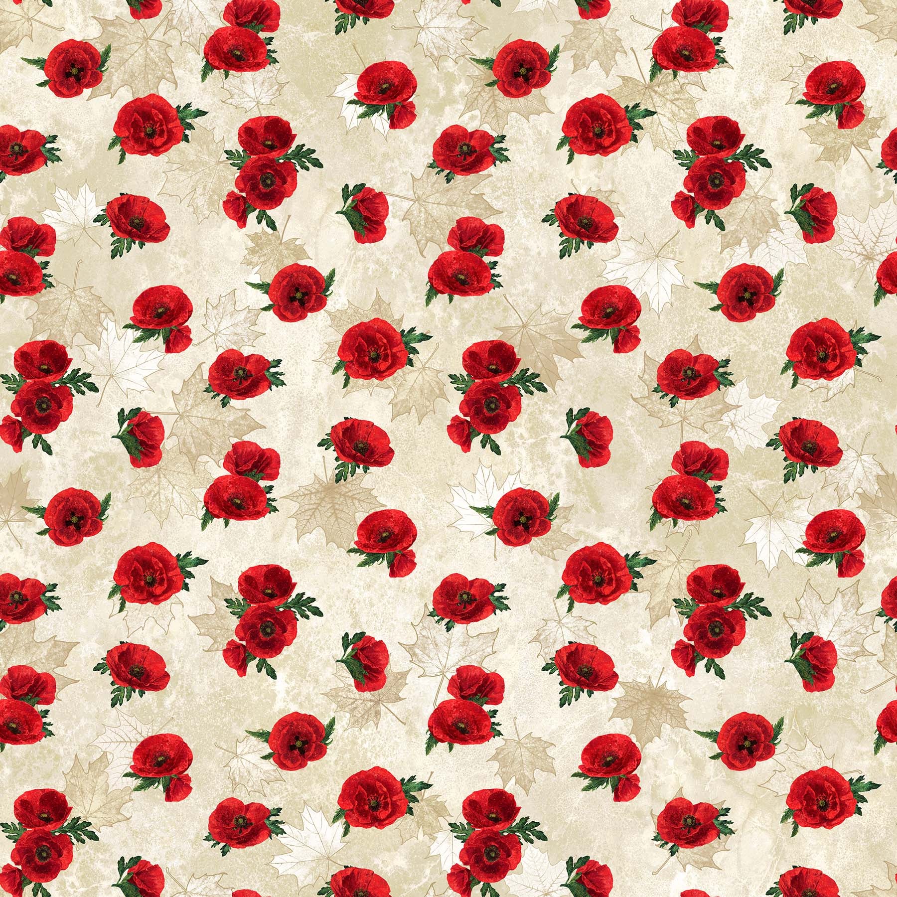Fabric, Stonehenge Oh Canada, 11 Small Poppy Toss Cream Multi 25237-12